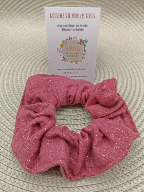 Chouchou en double gaze vieux rose paillettes