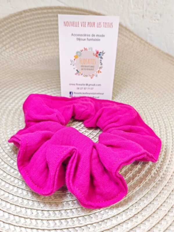 Chouchou double gaze rose fushia